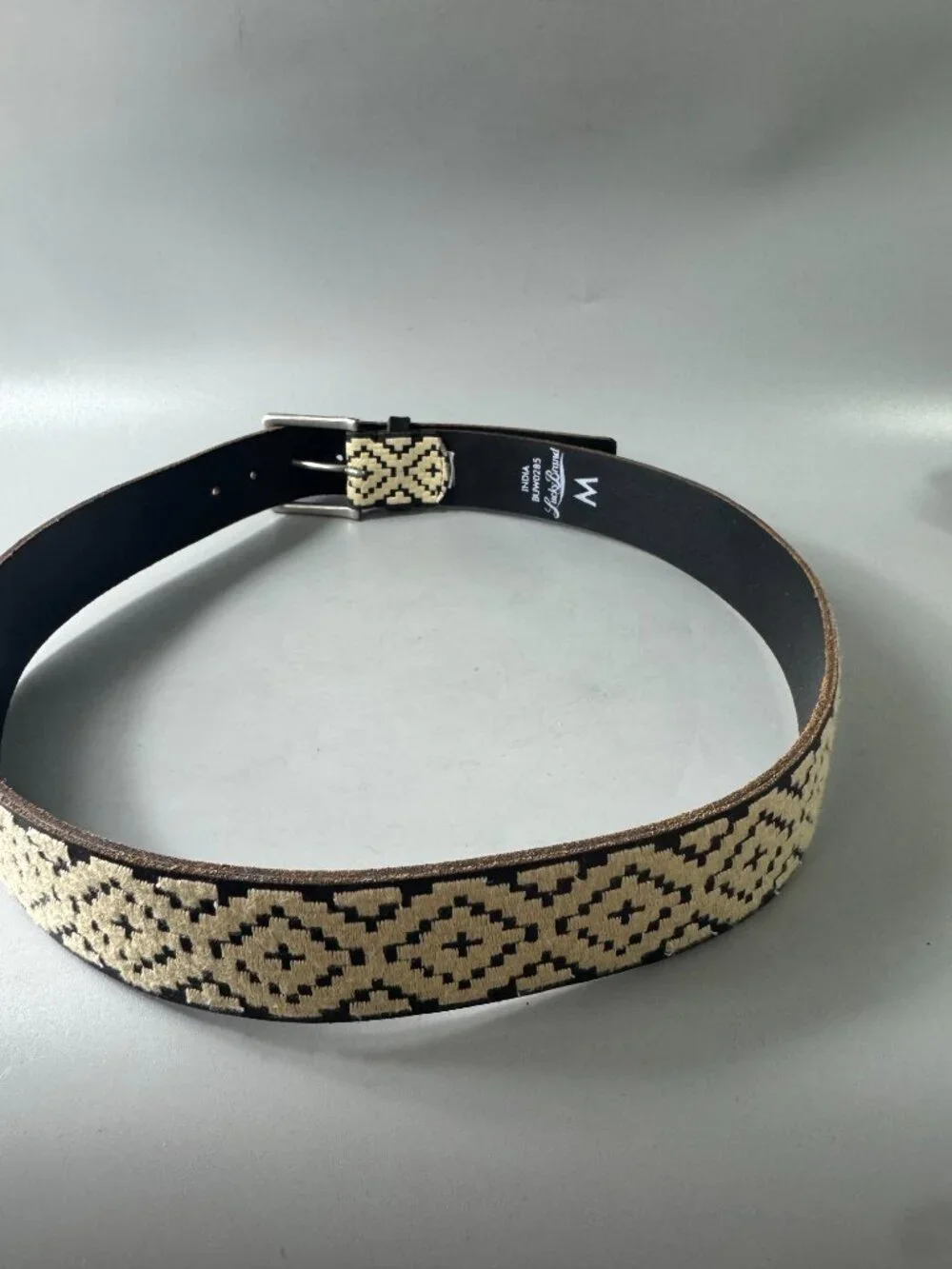 LUCKY BRAND Black Leather Embroidered Tribal Boho Women's Belt, Size M